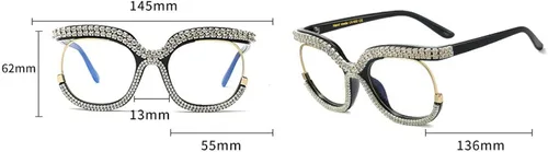 Vista 2 de Gafas de lectura con diamantes de imitación vintage estilo punk cuadrado de gran tamaño con marco de metal Negro