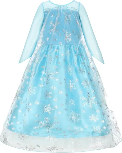 Vista 2 de Vestidos de princesa Elsa para niñas, disfraces y disfraces en Navidad o fiesta de cumpleaños con accesorios