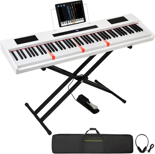 Vista 8 de Piano digital de 88 teclas con teclado semiponderado, teclado de piano de 88 teclas para principiantes con teclas iluminadas, piano eléctrico Negro