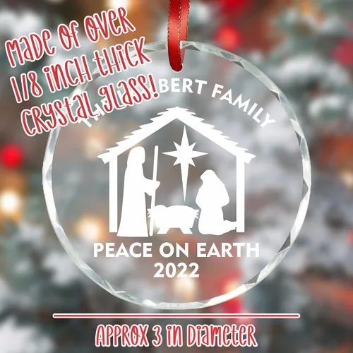 Vista 3 de Blue Ridge Mountain Gifts Adornos de Navidad personalizados de cristal grabado con láser, decoración navideña colgante con caja de regalo incluida