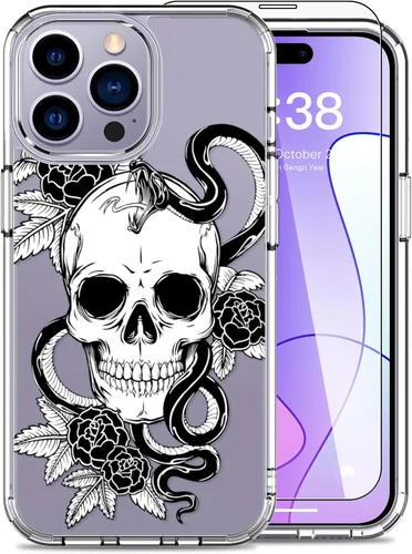 Vista 13 de LUHOURI Funda para iPhone 15 Pro con protector de pantalla, acrílico transparente Funda protectora de carga inalámbrica, ajuste delgado, diseños