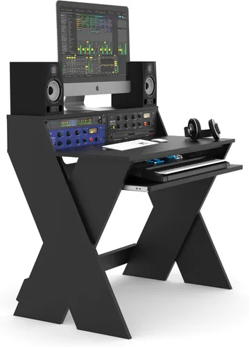 Vista 5 de Glorious Sound Desk C Studio Estación de trabajo con compartimento Compartimento extraíble para teclado negro