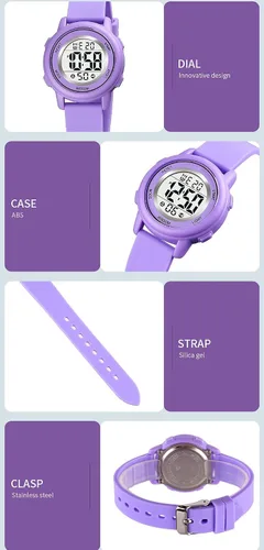 Vista 2 de Relojes digitales para mujer, pantalla LED, correa de silicona, reloj militar, multifunción, impermeable, alarma, cronómetro, retroiluminación LED
