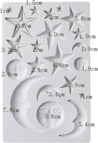 Vista 6 de Moon Stars Sun Face Molde de silicona para fondant, caramelo de chocolate, pasta de goma, herramienta de decoración de pasteles, herramientas