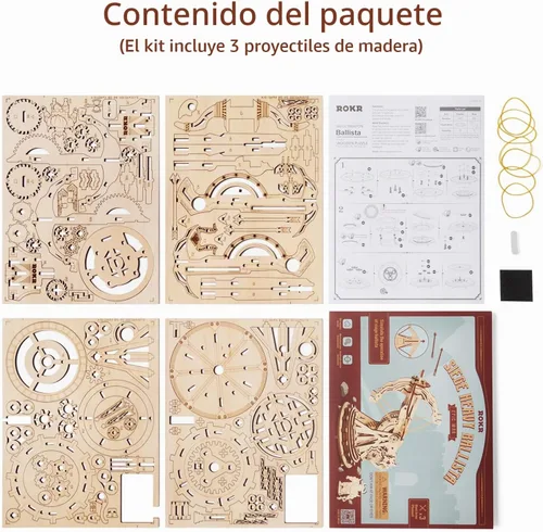 Vista 6 de ROKR Rompecabezas de madera 3D para adultos, juguetes de lanzamiento de balista de madera para bricolaje, kits de modelos de construcción, proyectos