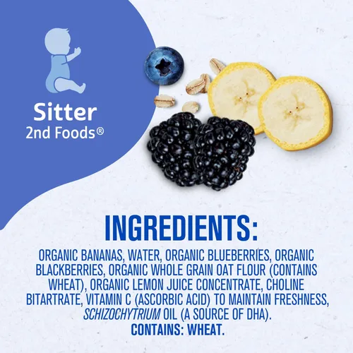 Vista 9 de Bolsas de comida orgánica para bebé Gerber, 2do alimento para bebé, WonderFoods, avena con plátano, arándano y mora, 3.5 onzas (paquete de 12)