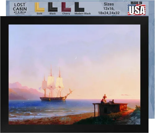 Vista 57 de Lost Cabin Dusk on the Golden Horn de Ivan Aivazovsky Impresión en marco plano negro Reproducción de pinturas de obras de arte finas Regalo