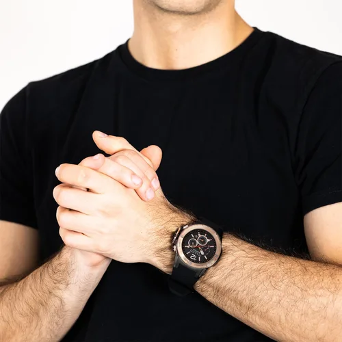 Vista 5 de MULCO Relojes para hombre - Kripton, caja de acero inoxidable plateada con correa de silicona para la muñeca, movimiento multifuncional de cuarzo