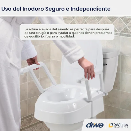 Vista 2 de Drive Medical PreserveTech - Asiento de inodoro elevado, universal, con asas, color blanco