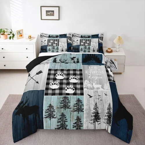 Vista 29 de Erosebridal Juego de edredón con temática de pesca, juego de ropa de cama rústica de granja tamaño individual para niños, adolescentes y adultos