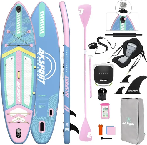 Vista 13 de AKSPORT Tabla de Paddle Inflable de Pie, Tabla SUP con Todos los Accesorios, Diseño Amplio y Estable, Cubierta Antideslizante, Tablas de Paddle