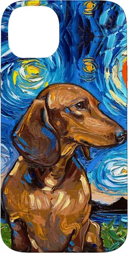 Vista 15 de Aja - Carcasa para iPhone 17 de pelo corto marrón con diseño de perro de noche estrellada Doxie