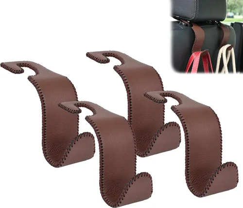Vista 8 de Amooca - Gancho para reposacabezas de asiento de coche, organizador de almacenamiento universal para bolso de mano, abrigo, cuero con metal