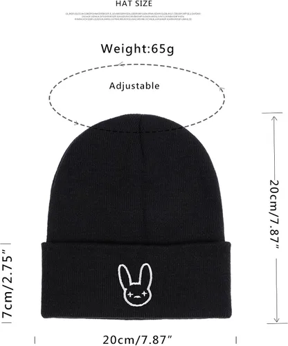 Vista 4 de Bad Rabbit Bunny Merch - Gorro de punto con puños, gorro diario para hombres y mujeres