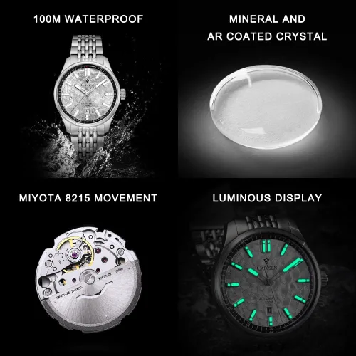 Vista 3 de CADISEN Reloj mecánico automático para hombre, 328.1 ft, resistente al agua, acero inoxidable, homenaje