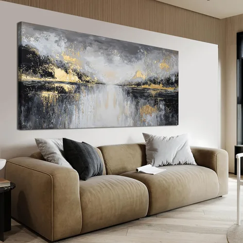 Vista 21 de YISXINOAG Arte Abstracto para Pared Decoración Habitación Grunge Arte Abstracto de Pared Marrón Gris Arte de Lienzo de Pared 20" X 40" Pintura Arte