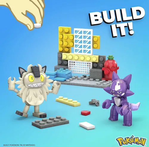 Vista 3 de MEGA Pokémon Figuras de acción de juguete de construcción coleccionable Toxel vs. Meowth Galarian Meowth con gran bola