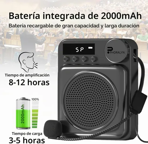 Vista 2 de Amplificador de voz inalámbrico para profesores, amplificador de voz original, micrófono de alambre con 2 micrófonos, megáfono de altavoz portátil