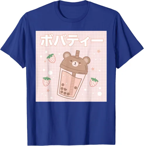 Vista 24 de Camiseta estética Kawaii con diseño de oso lindo y té con leche burbuja, talla S Blanco