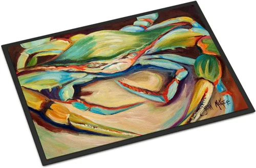 Vista 256 de Caroline's Treasures JMK1017JMAT - Tapete de caza de rana garza azul, 24 x 36 pulgadas, tapete para puerta delantera, interior y exterior