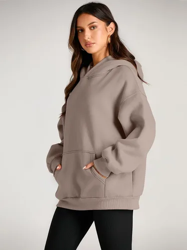 Vista 3 de Trendy Queen Sudaderas con capucha de gran tamaño para mujer, sudaderas de forro polar, suéteres de manga larga, ropa de otoño con bolsillo