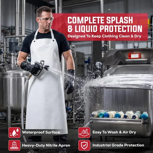 Vista 8 de SAFE HANDLER Nitrile Heavy Duty Apron For Men & Women Blanco