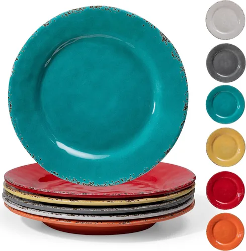 Vista 10 de Plato de Postre de Melamina, Platos Pequeños para Cena de 6 Pulgadas, Juego de 8, Platos Vintage para Aperitivos Platos para Servir, Platos Pequeños
