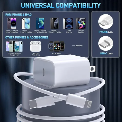 Vista 3 de Cargador rápido para iPhone, cargador de iPhone de carga rápida [certificado Apple MFi], paquete de 3 cargadores de Apple, USB C, bloque de carga
