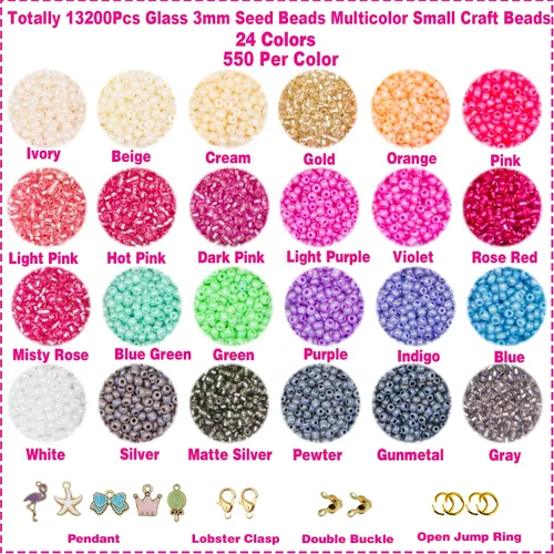 Vista 5 de EuTengHao 13246 cuentas de semillas de pony de 0.118 pulgadas (0.118 in) con dijes, pinzas para manualidades, pulseras, collares, aretes, joyería