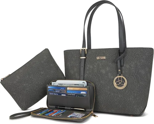 Vista 19 de Qiyuer - Bolsos para mujer, carteras, juegos de bolsos con asa superior, bolsos de hombro, bolso de mano, bolso de trabajo con cartera a juego, 3