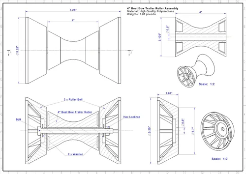 Vista 2 de Ensamblaje de rodillo de campana de arco de remolque de barco de 4 pulgadas con eje de 1/2 pulgada para soporte de 4 pulgadas, poliuretano