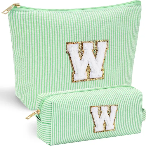 Vista 100 de YOOLIFE Regalos del Día de la Madre para Mujeres, Bolsa de Maquillaje con Iniciales, Bolsa de Maquillaje para Viaje, Bolsa de Maquillaje Negro