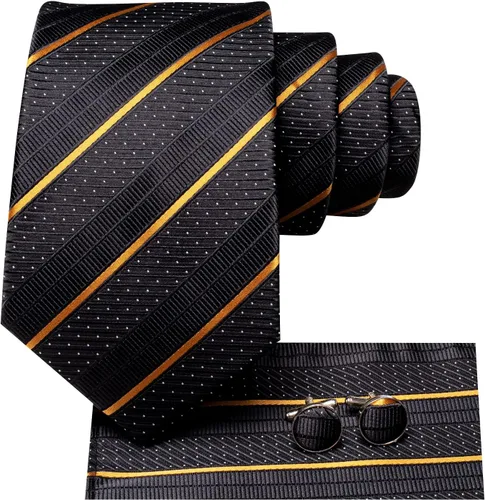 Vista 2 de Hi-Tie Corbata clásica de cachemira para hombre con pañuelo y gemelos a cuadros