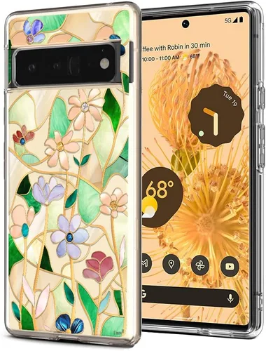 Vista 14 de Unov Funda para Pixel 6 Pro, funda transparente con diseño en relieve, gato Gato negro