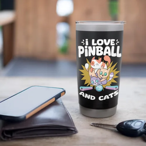 Vista 7 de Pinball and Cats 90s Nostalgia Pinball Wizard Pet Cat Lover Stainless Steel Insulated Tumbler