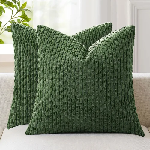 Vista 39 de Kevin Textile - Juego de 2 fundas de almohada de pana suave de 16 x 16 pulgadas, color verde aguamarina Fundas de almohada decorativas de pana