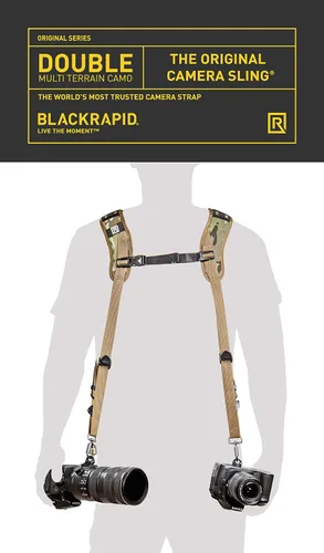Vista 7 de BLACKRAPID Arnés de doble cámara - Camuflaje multiterreno, diseñado para 1 o 2 cámaras, Camo
