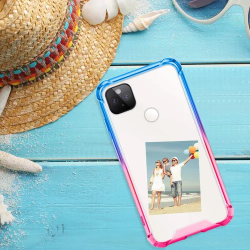Vista 6 de Funda para Google Pixel 5, funda transparente con bonito degradado para teléfono, TPU reforzado, parte trasera de policarbonato duro, funda