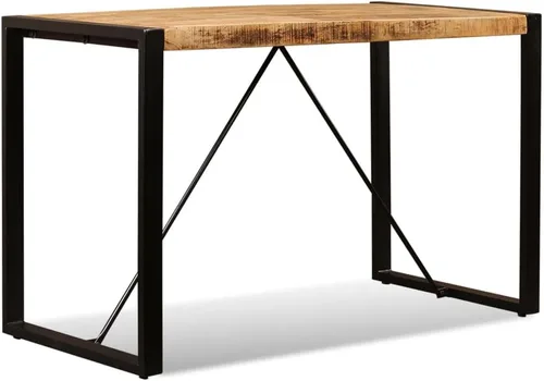 Vista 5 de Mesa de comedor industrial de 47.2 pulgadas, mesa de cocina de madera maciza de mango áspero con patas de acero, marrón y negro, para comedor