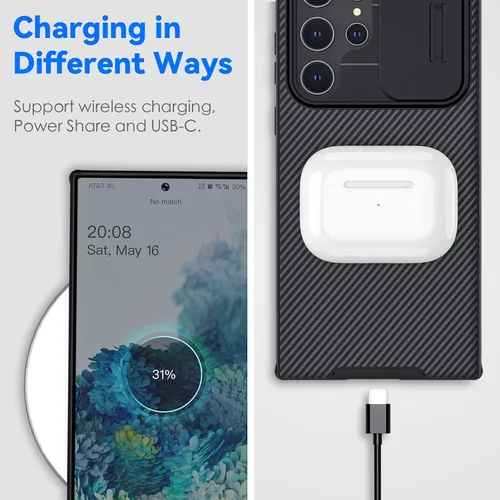 Vista 6 de CloudValley Funda para Samsung Galaxy S22 Ultra con cubierta de cámara deslizante, parte trasera de policarbonato duro y protección de cuerpo