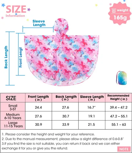 Vista 5 de WAWSAM Poncho de lluvia ligero para niños, impermeable, reutilizable