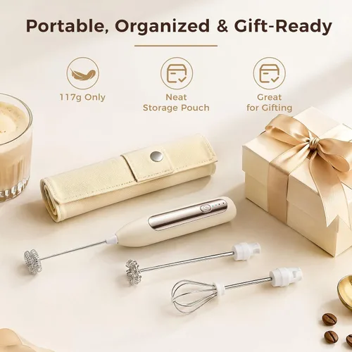 Vista 8 de Espumador de leche recargable, espumador de café portátil USB-C Blanco