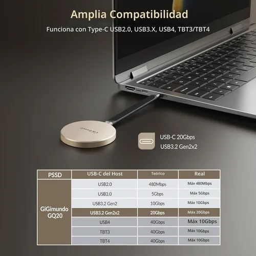 Vista 6 de GiGimundo SSD portátil magnético de 2 TB, hasta 2000 MB/s, unidades externas de estado sólido con USB-C 3.2 Gen 2x2 compatibles con iPhone 15/16/17