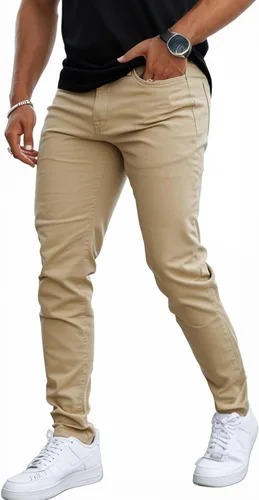 Vista 8 de GINGTTO Skinny Jeans Hombre Slim Fit Stretch Pierna cónica 28/30/ 32 in Beige