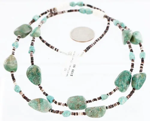 Vista 4 de $200Tag Certificado de 2 hebras de plata Navajo Turquesa Nativo Collar 371068530011 Hecho por Loma Siiva, Metal Piedra, turquesa estabilizada