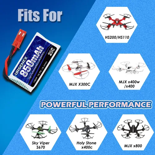 Vista 6 de URGENEX 3.7V Lipo 850mah recargable Lipo con JST Plug X5 cargador para MJX Syma Holy Stone Sky Viper RC Quadcopter Drone X56W X400 X400W X300C X400C