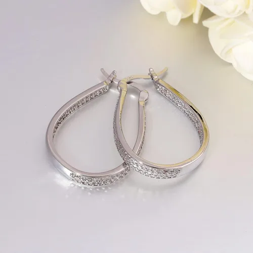 Vista 6 de CiNily Aretes de aro de plata de ley 925 con circonita cúbica azul grande para mujeres, adolescentes y niñas, aretes de aro grandes ovalados gruesos