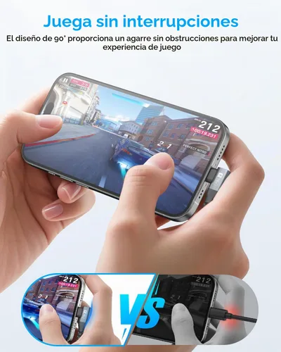 Vista 2 de Cable USB C de ángulo recto de 6 pulgadas, cable USB C corto de carga
