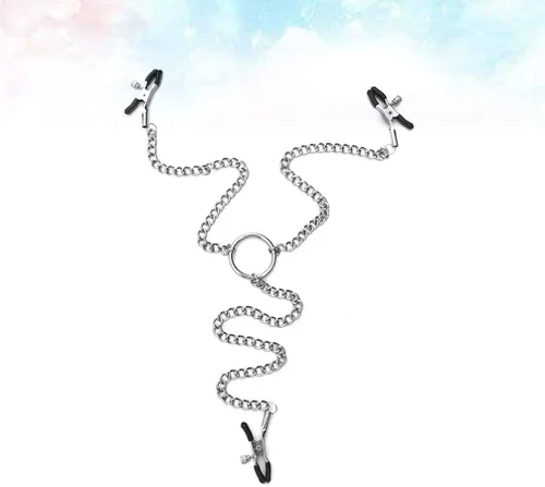 Vista 6 de ZKF Nuevo fetiche ajustable pezón abrazaderas fetiche pezón teasers clítoris sensual bondage tres pezones clip (1 paquete) plata, plateado