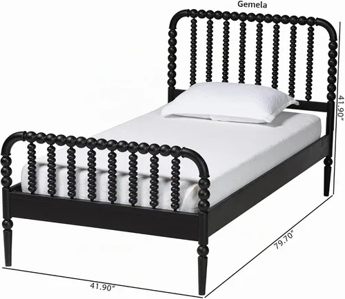 Vista 7 de Baxton Studio Lucera Bobbin - Cama de plataforma de madera, individual, color negro